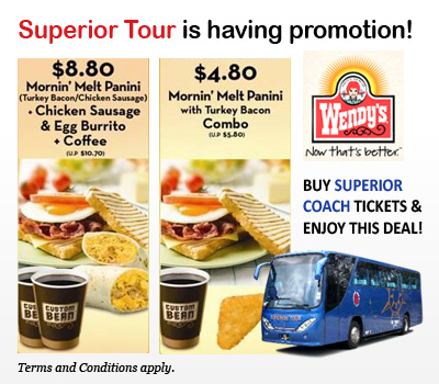 Buy Superior Tour bus tickets and get Wendy's meal voucher
