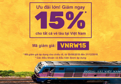 Giảm 15% giá vé cho tất cả các tuyến tàu hỏa tại Việt Nam Giảm 15% giá vé cho tất cả các tuyến tàu hỏa tại Việt Nam